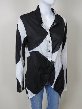 Rundholz Black Label Cotton Asymmetrical Cinch Hem Button Up Shirt SIZE Large